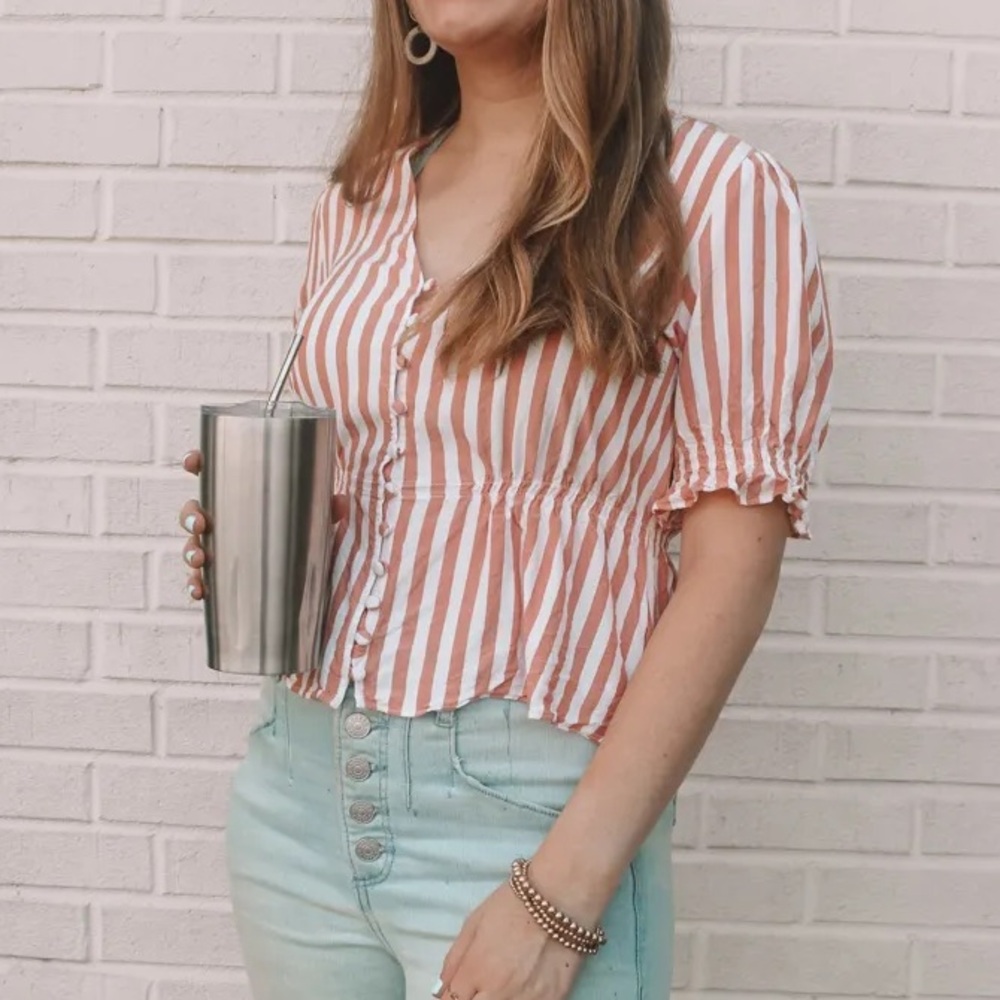 Madewell Stripe V-Neck Peplum Popover Top